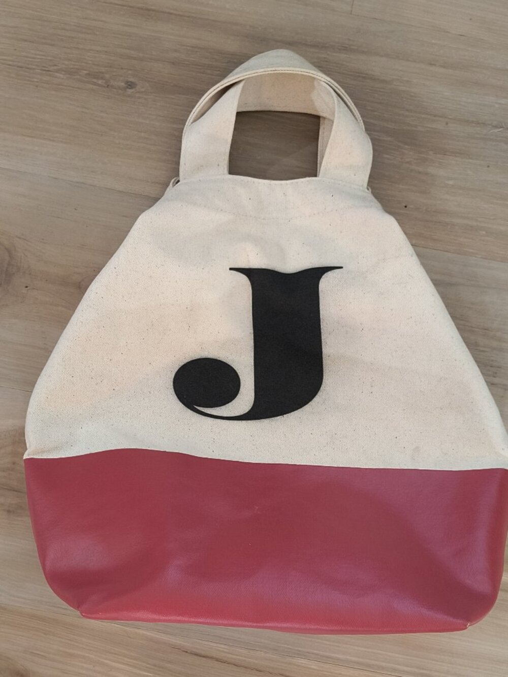 West Elm x BAGGU Canvas Duck Bag Tote Red Colorblock Double Handle Excellent